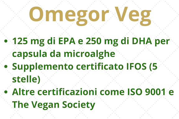 Omegor Veg: 125mg EPA e 250mg DHA da microalghe, certificazione IFOS 5 stelle