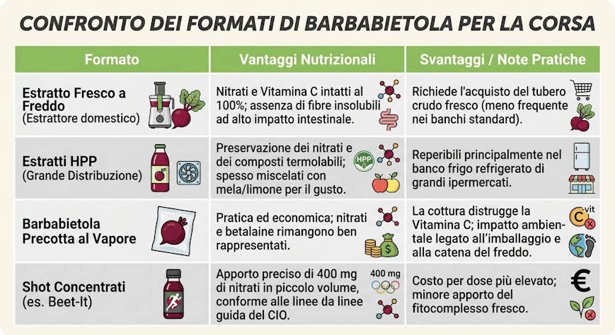Infografica su protocollo e benefici del succo di barbabietola e nitrati negli sport di endurance.